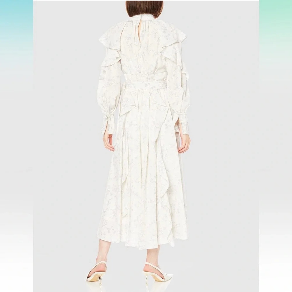 NWOT Snidel Frill Floral Bird Long Sleeve Elegant Feminine Ruffle Dress XS/S - Picture 4 of 16